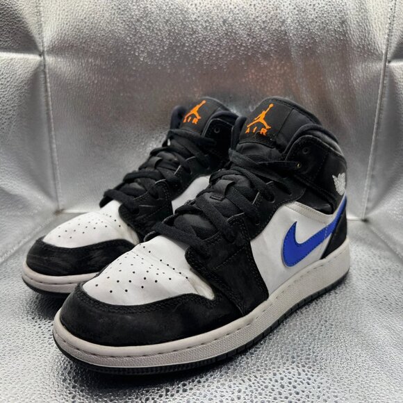 Size 6.5Y Nike Air Jordan 1 Mid GS‎ Black White Racer Blue Kids Shoes 554725-084 - Picture 6 of 10